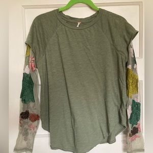 Free people sheer embroidered sleeve layered t-shirt size s